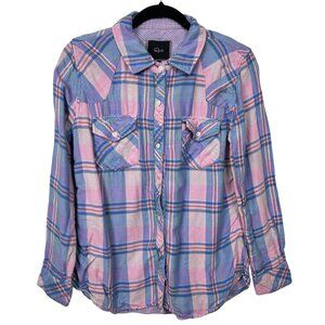 Rails M Plaid Button-Up Shirt Top Pink Blue